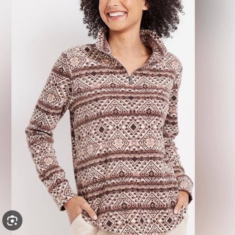 Women's Maurices Geo Print 1/4 Fleece Sweatshirt - Size Medium - Brown Tan